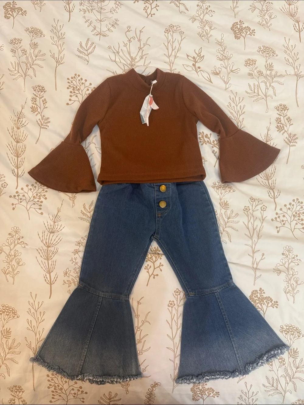 Girls' 2 piece - Cozy Match Set Bell Sleeve Top with Flare Jeans